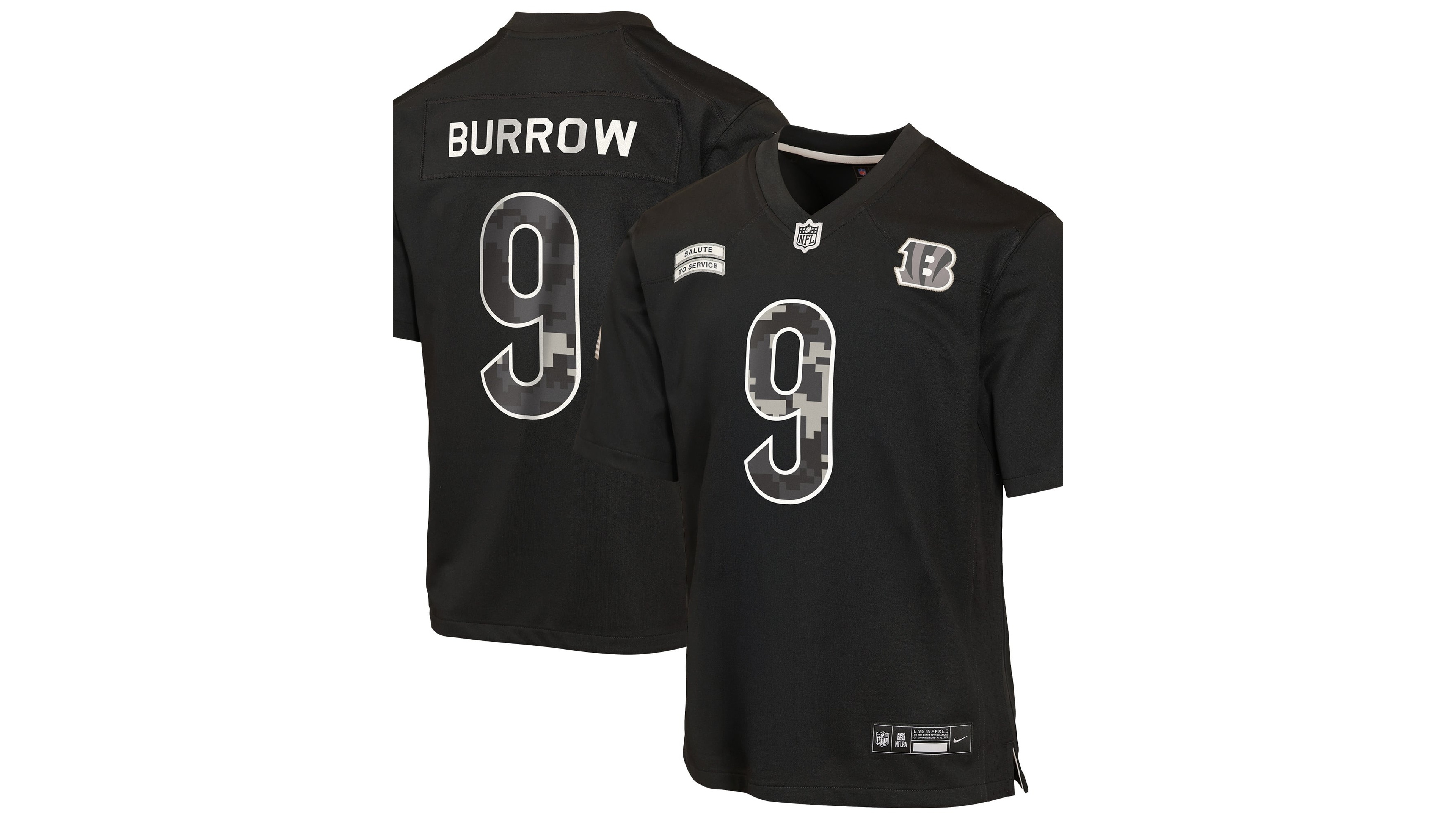 Nike Big Boys' and Girls' Joe Burrow Black Cincinnati Bengals 2026 Salute to Service Game Jersey