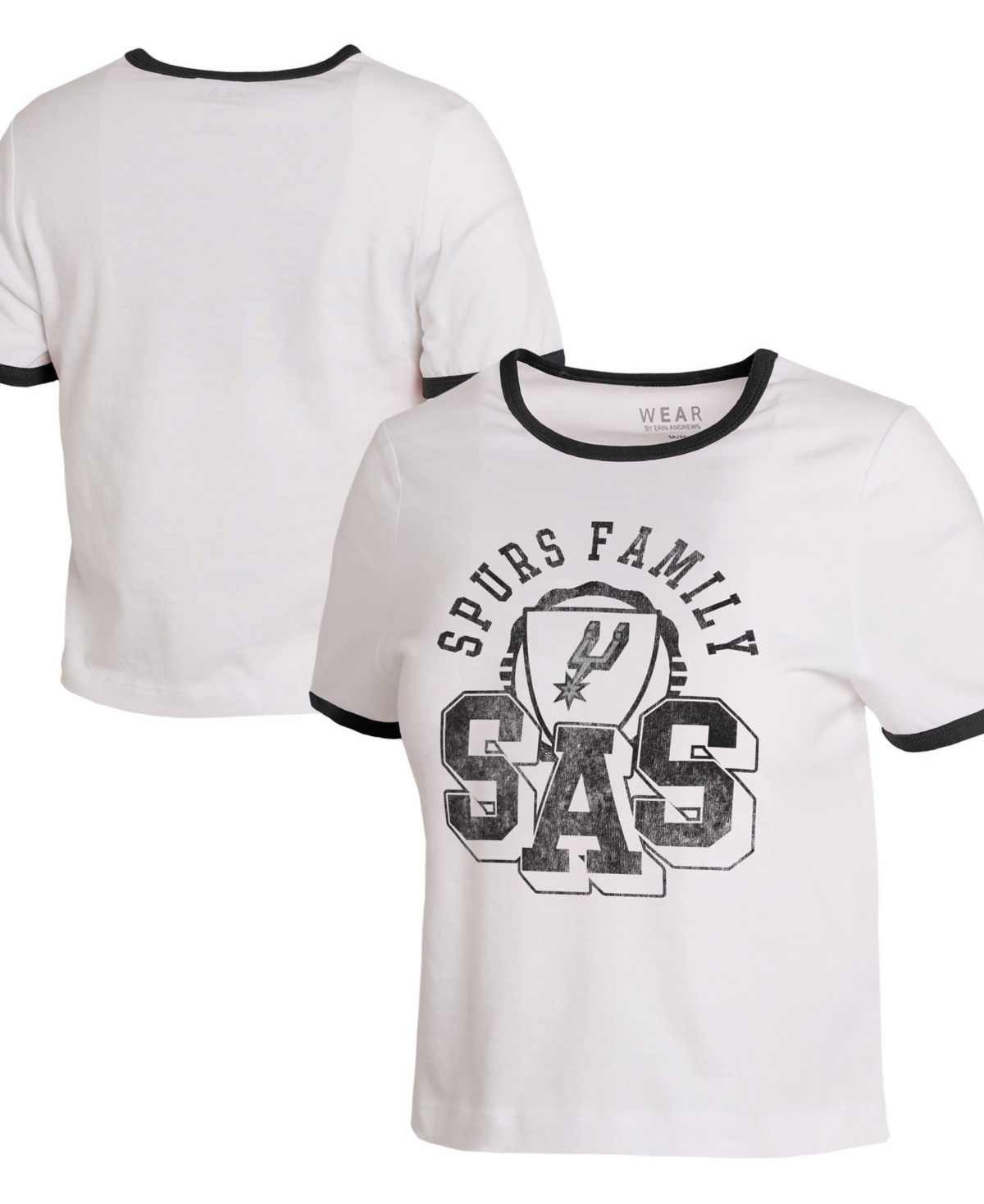 Wear by Erin Andrews Women's White San Antonio Spurs Cropped Ringer Baby T-Shirt - White