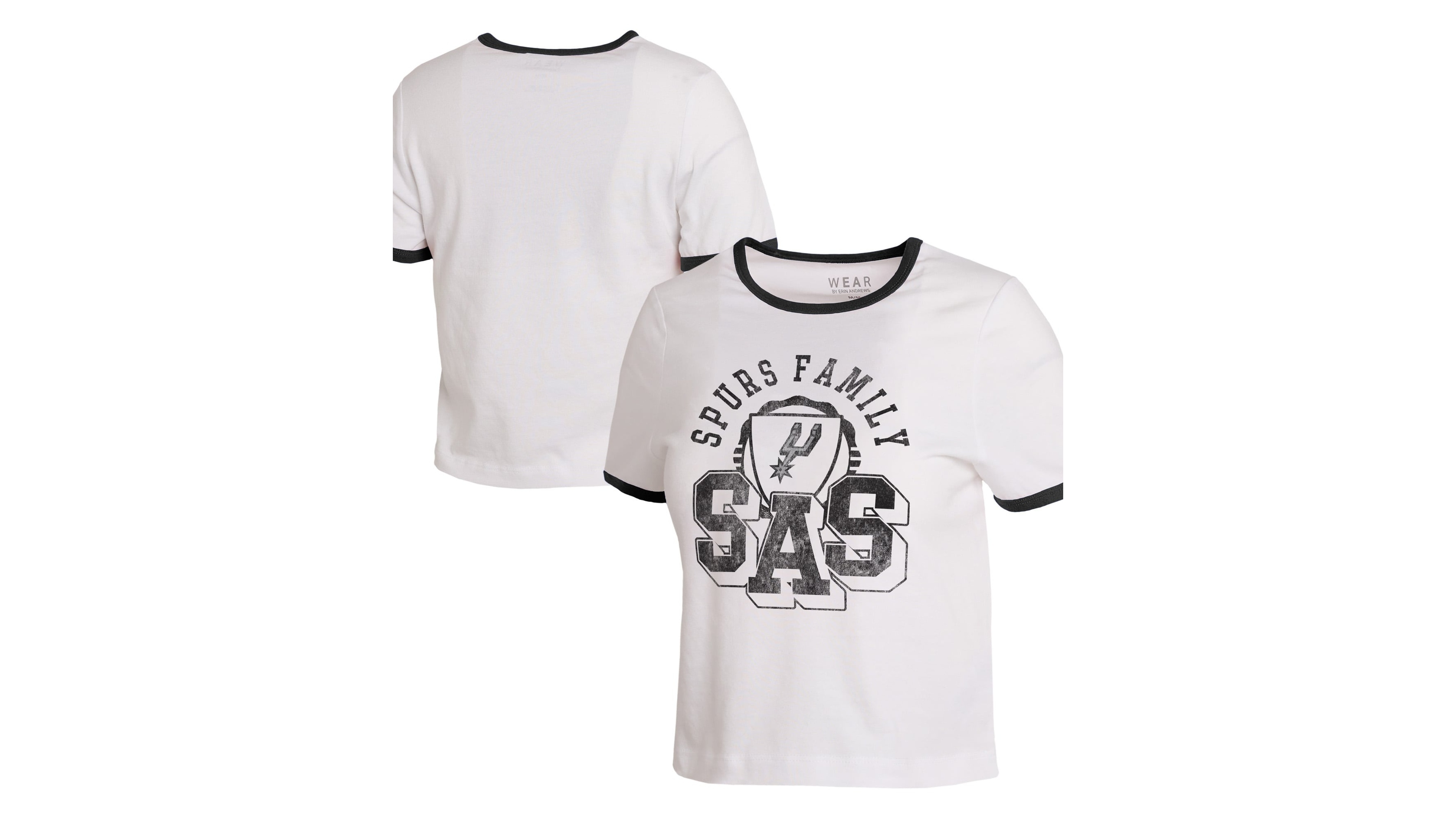 Wear by Erin Andrews Women's White San Antonio Spurs Cropped Ringer Baby T-Shirt