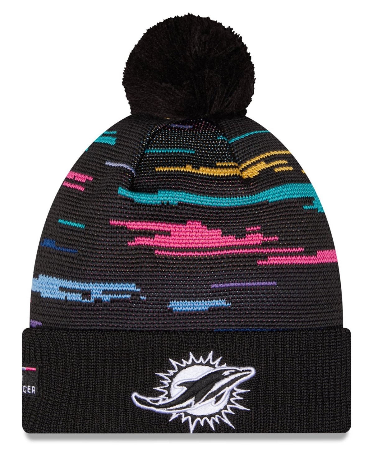 Men's New Era Black Miami Dolphins 2026 NFL Crucial Catch Cuffed Knit Hat with Pom