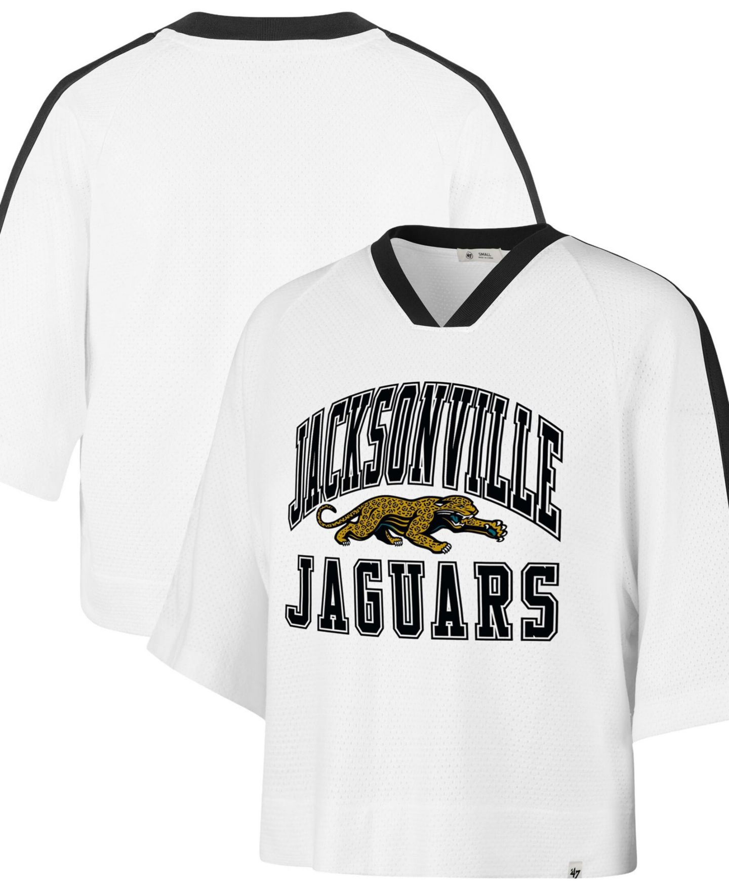 Женская футболка '47 Brand White Jacksonville Jaguars Big Overarch Drop Needle Raglan V-Neck — фото 1