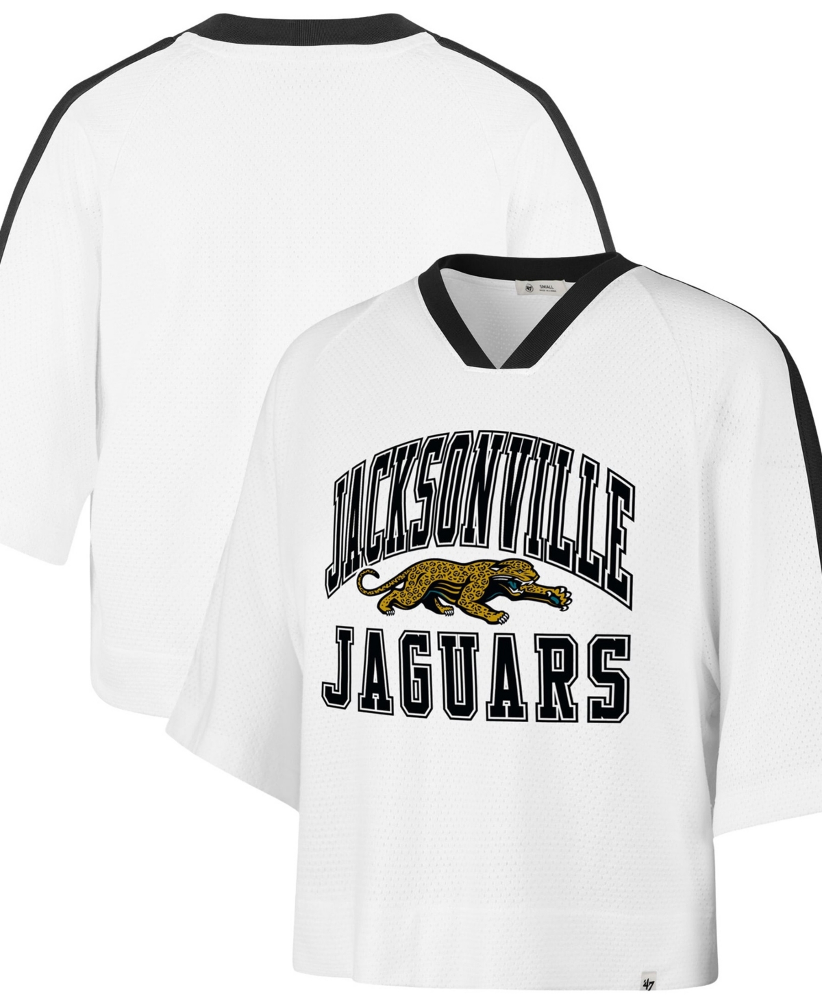 '47 Brand Women's White Jacksonville Jaguars Big Overarch Drop Needle Raglan V-Neck T-Shirt - White