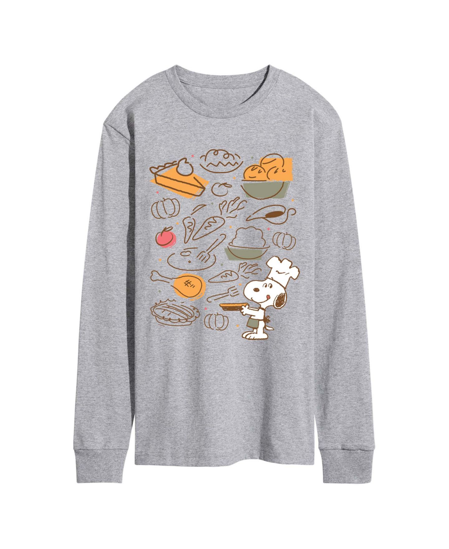 Мужская футболка AIRWAVES Snoopy Thanksgiving Food Grid Long-Sleeve Crewneck, цвет: Меланжевый — фото 1
