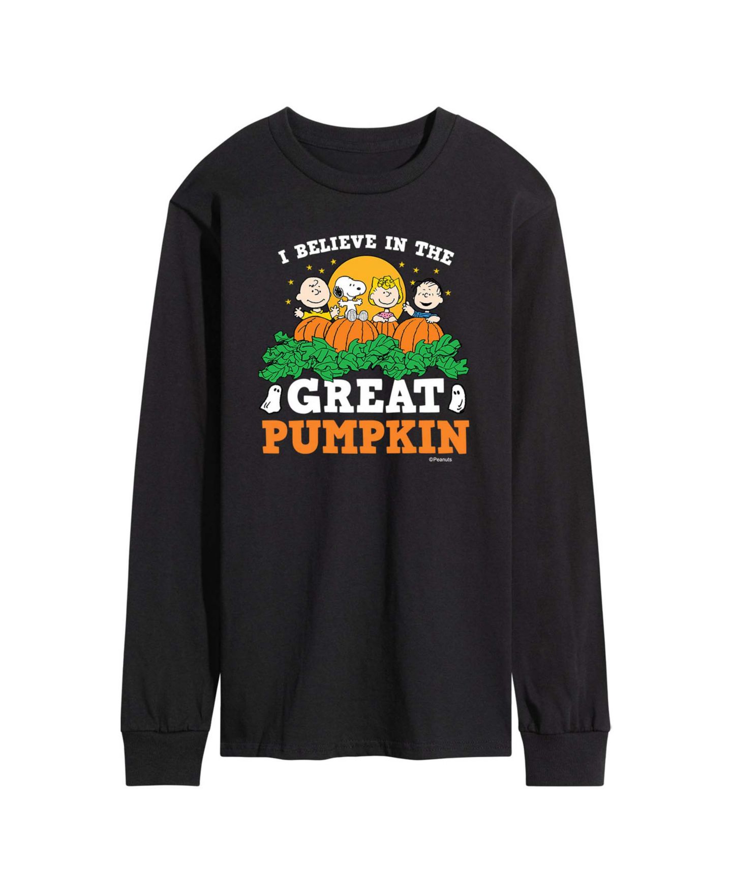 Мужская футболка AIRWAVES Believe in the Great Pumpkin Long-Sleeve Regular-Fit Graphic, цвет: Чёрный — фото 1