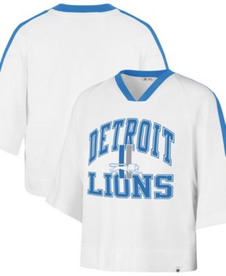 Women's  White Detroit Lions Big Overarch Drop Needle Raglan V-Neck T-Shirt