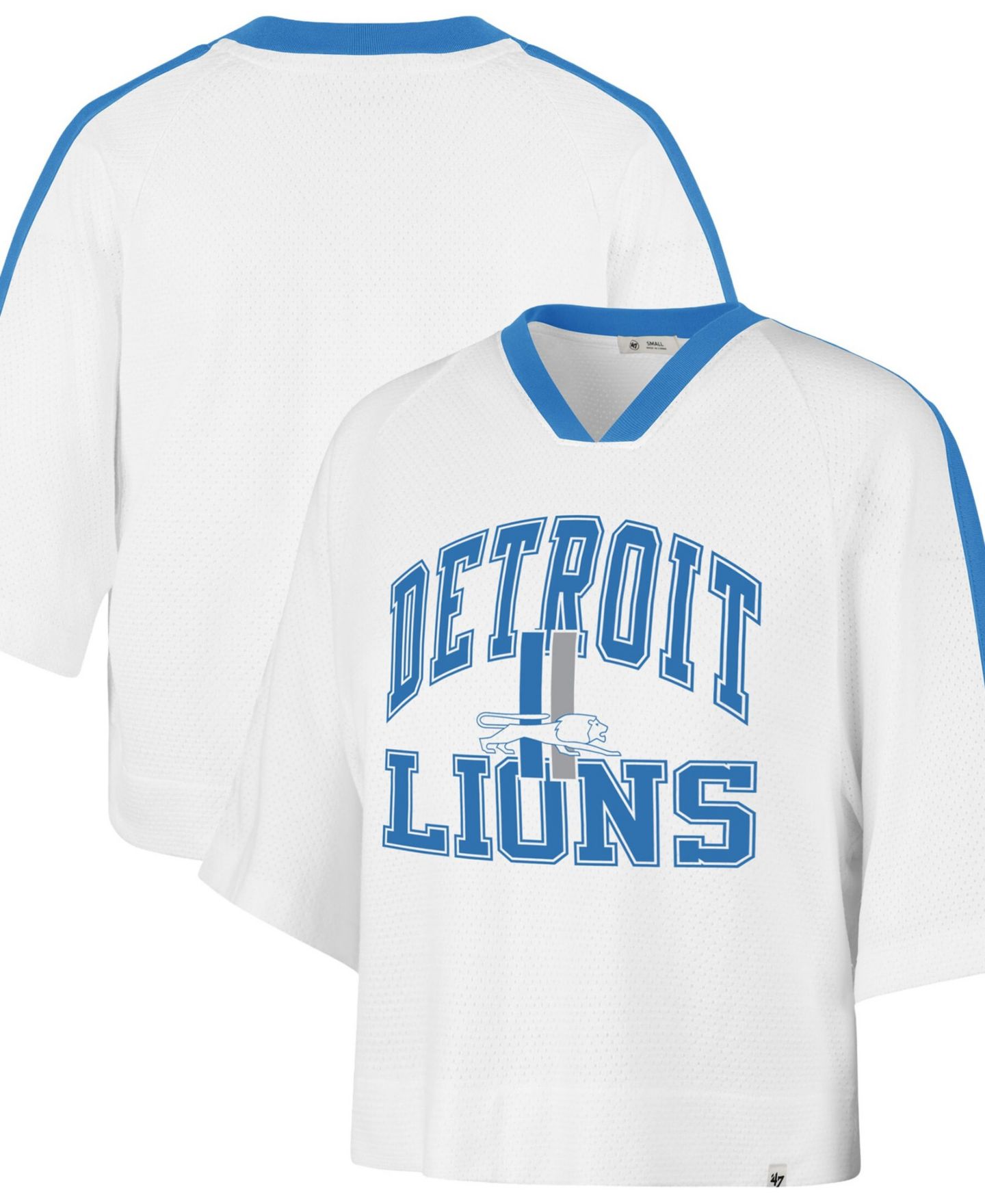 Женская футболка '47 Brand White Detroit Lions Big Overarch Drop Needle Raglan V-Neck — фото 1