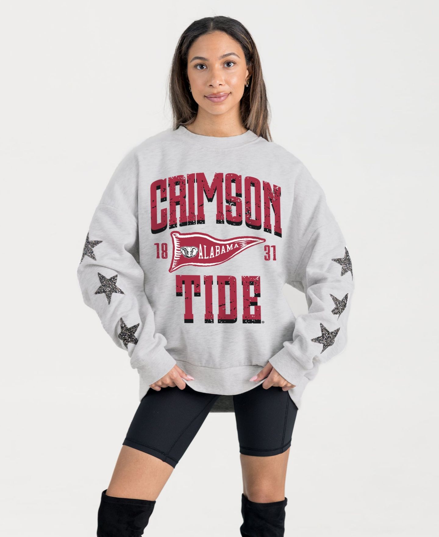Женская толстовка Gameday Couture Ash Alabama Crimson Tide Oversized Pennant Pride Rhinestone Star Sleeve — фото 1