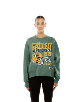 Women's Green Bay Packers Throwback Mineral Wash Boxy Fleece Crewneck Sweatshirt