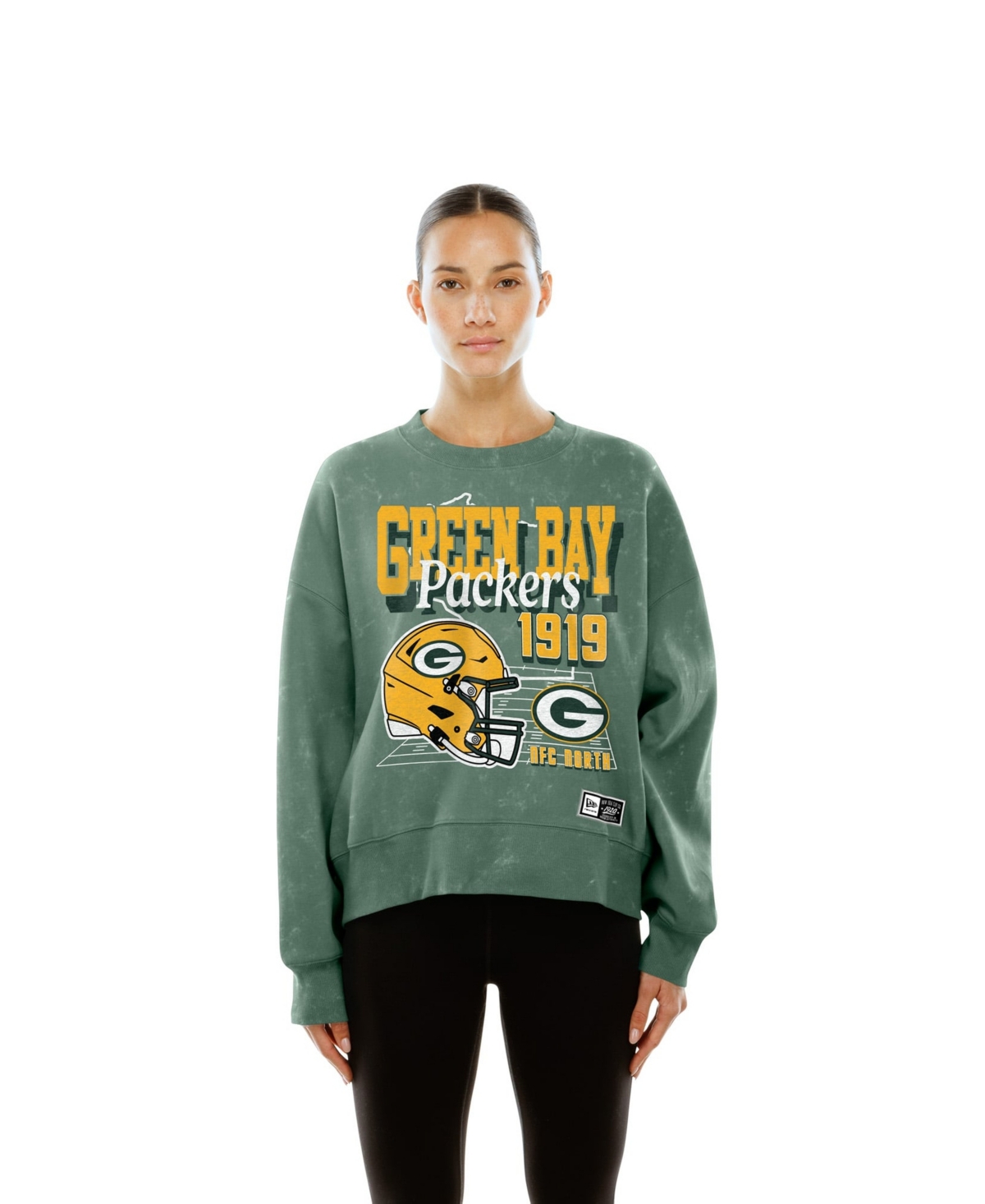 New Era Women's Green Bay Packers Throwback Mineral Wash Boxy Fleece Crewneck Sweatshirt