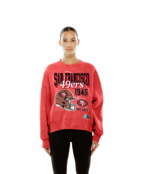 Женская толстовка New Era Scarlet San Francisco 49ers Throwback Mineral Wash Boxy Fleece Crewneck