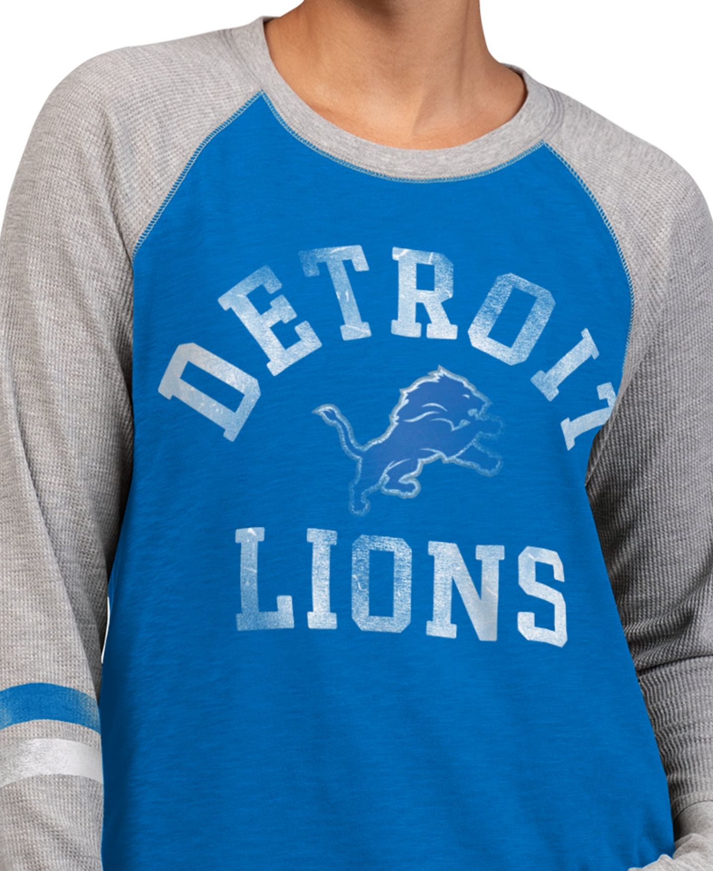 Женская футболка Starter Blue/Gray Detroit Lions Waffle-Knit Raglan Long-Sleeves — фото 2