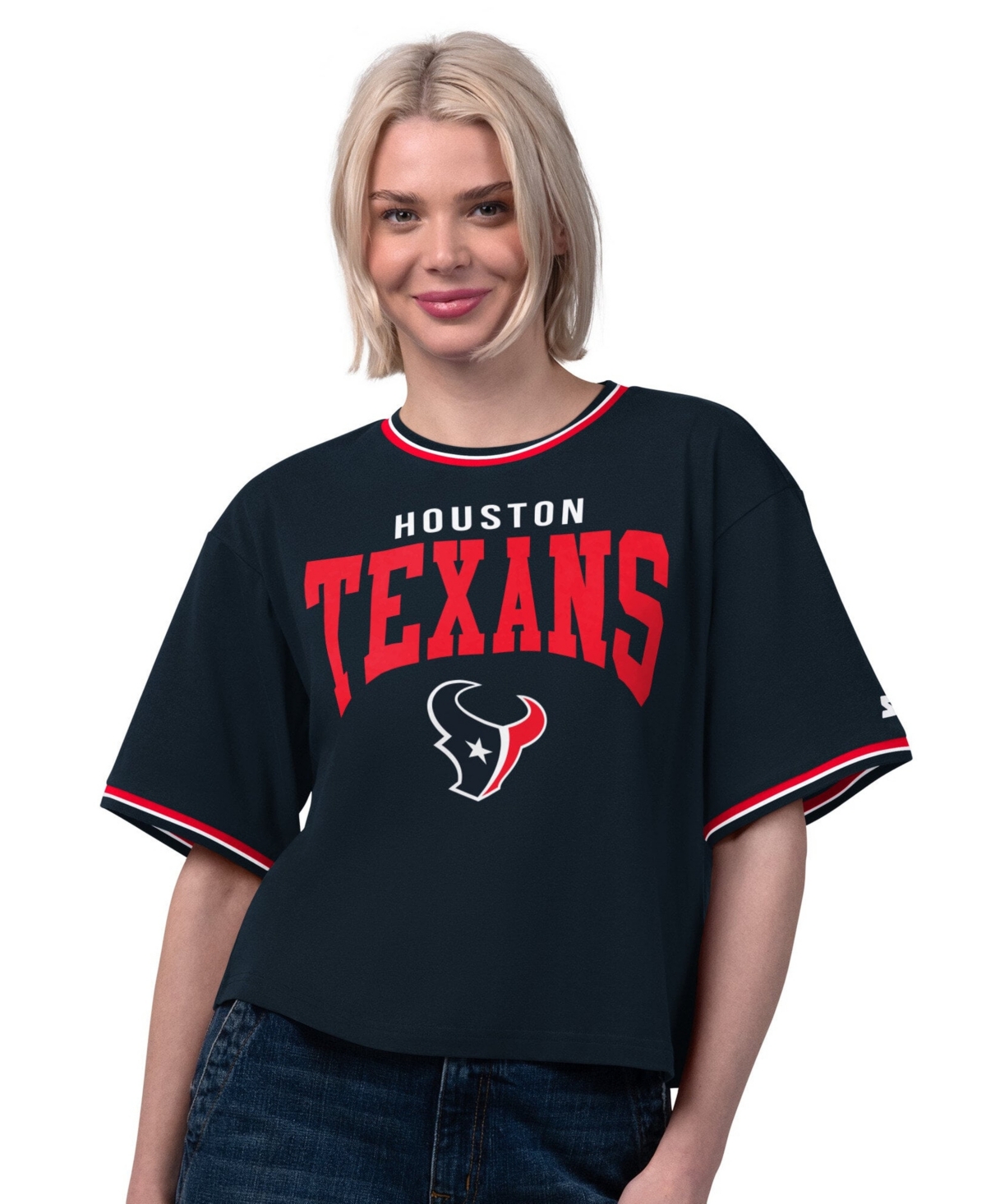 Starter Women's Navy Houston Texans Ace Cropped T-Shirt