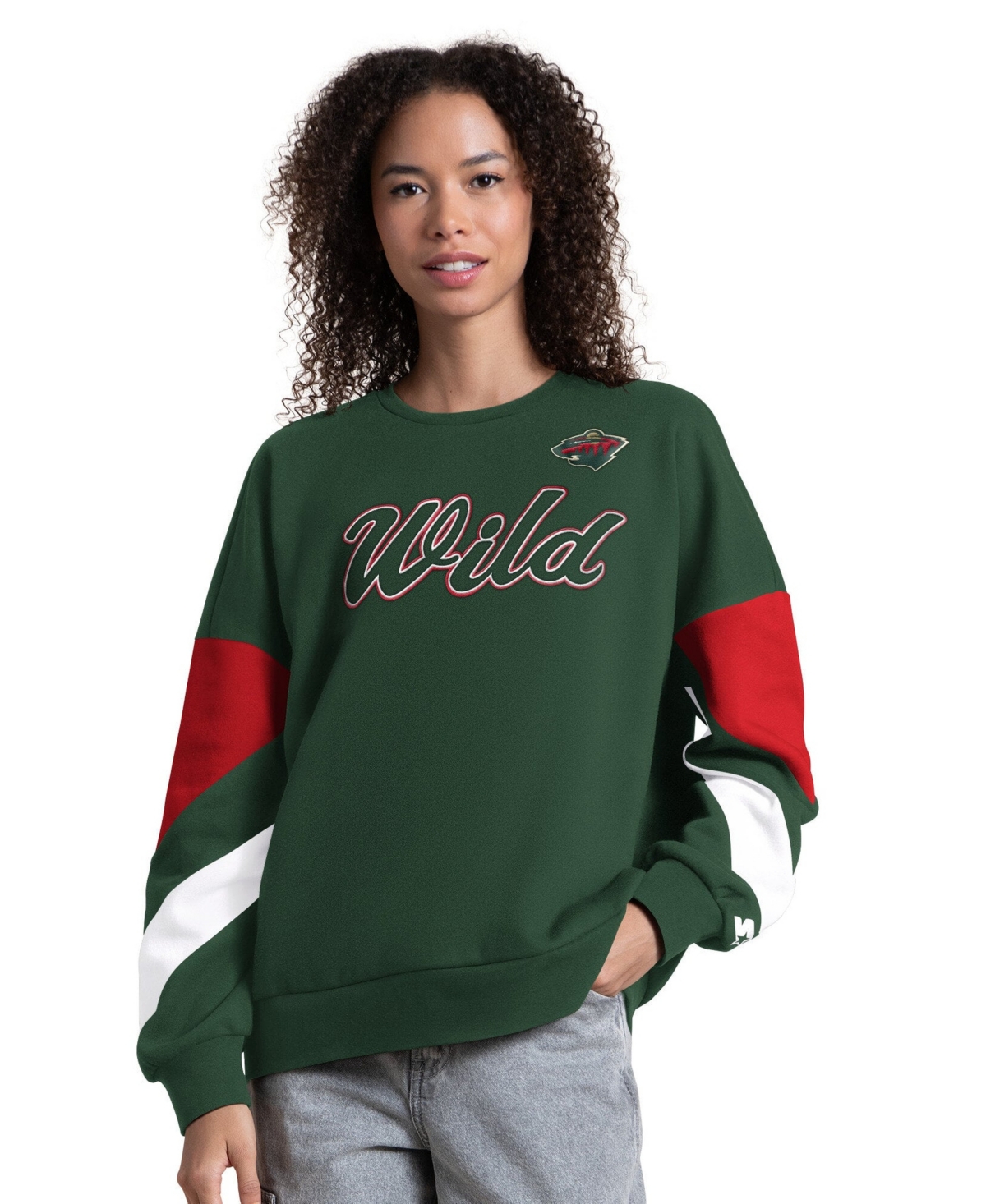 Starter Women's Green Minnesota Wild Grand Slam Sleeve Color Block Sweatshirt
