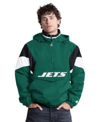 Men's Green New York Jets The Throwback Half-Zip Hooded Sweatshirt