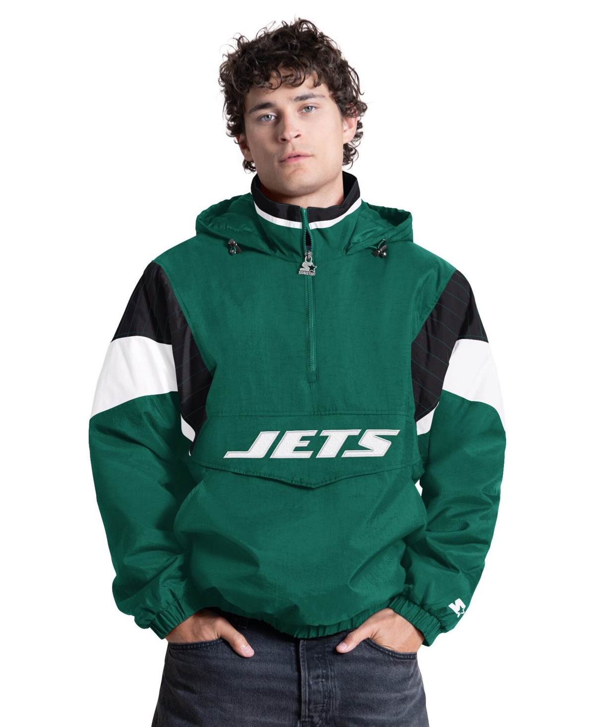 Starter Men's Green New York Jets The Throwback Half-Zip Hooded Sweatshirt - Green