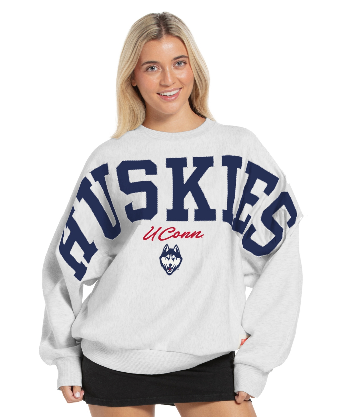 Pressbox Women's Heather Gray UConn Huskies Flannigan Oversized Fleece Sweatshirt - Heather Gray