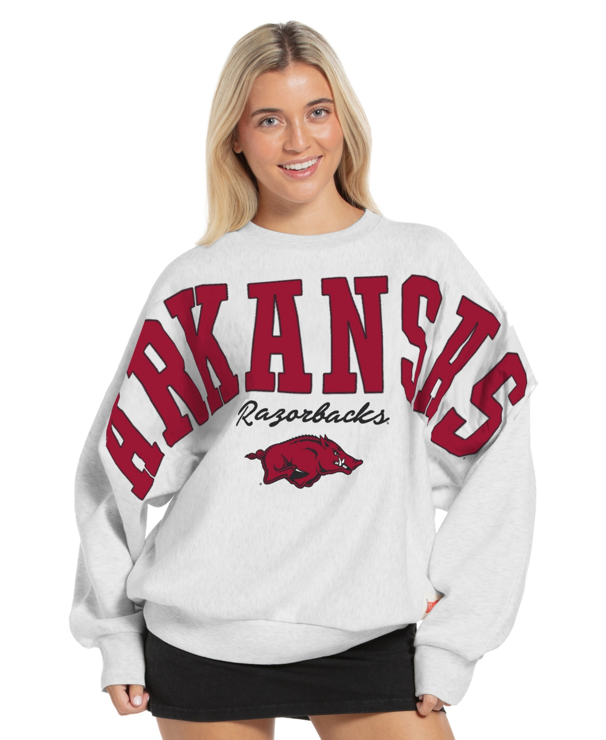Pressbox Women's Heather Gray Arkansas Razorbacks Flannigan Oversized Fleece Sweatshirt - Heather Gray