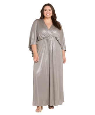 Plus Size Social Drape V-Neck Wedding Guest Rhinestone-Embellished Gown