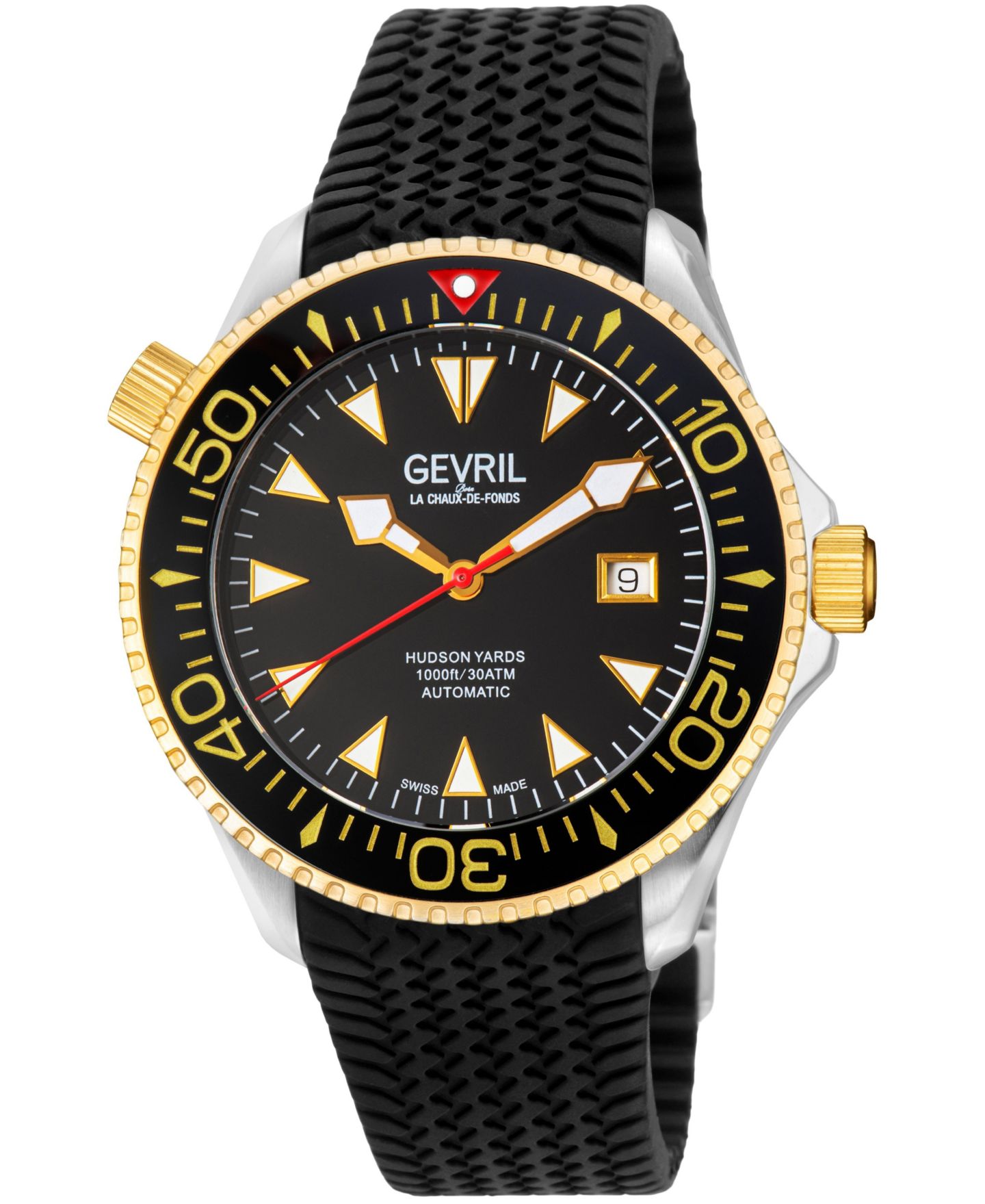 Мужские часы Gevril Swiss Automatic Hudson Yards Water-Resistant Rubber Strap Watch, 43 mm, цвет: Серебряный — фото 1
