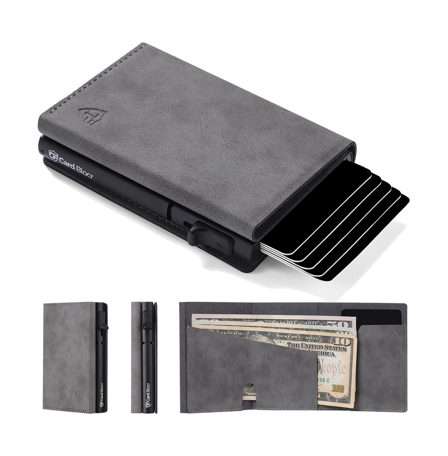 Мужской кошелёк Conceal Plus Card Block Wallet RFID Blocking Credit Card Holder PU Leather, цвет: Серый чёрный — фото 7