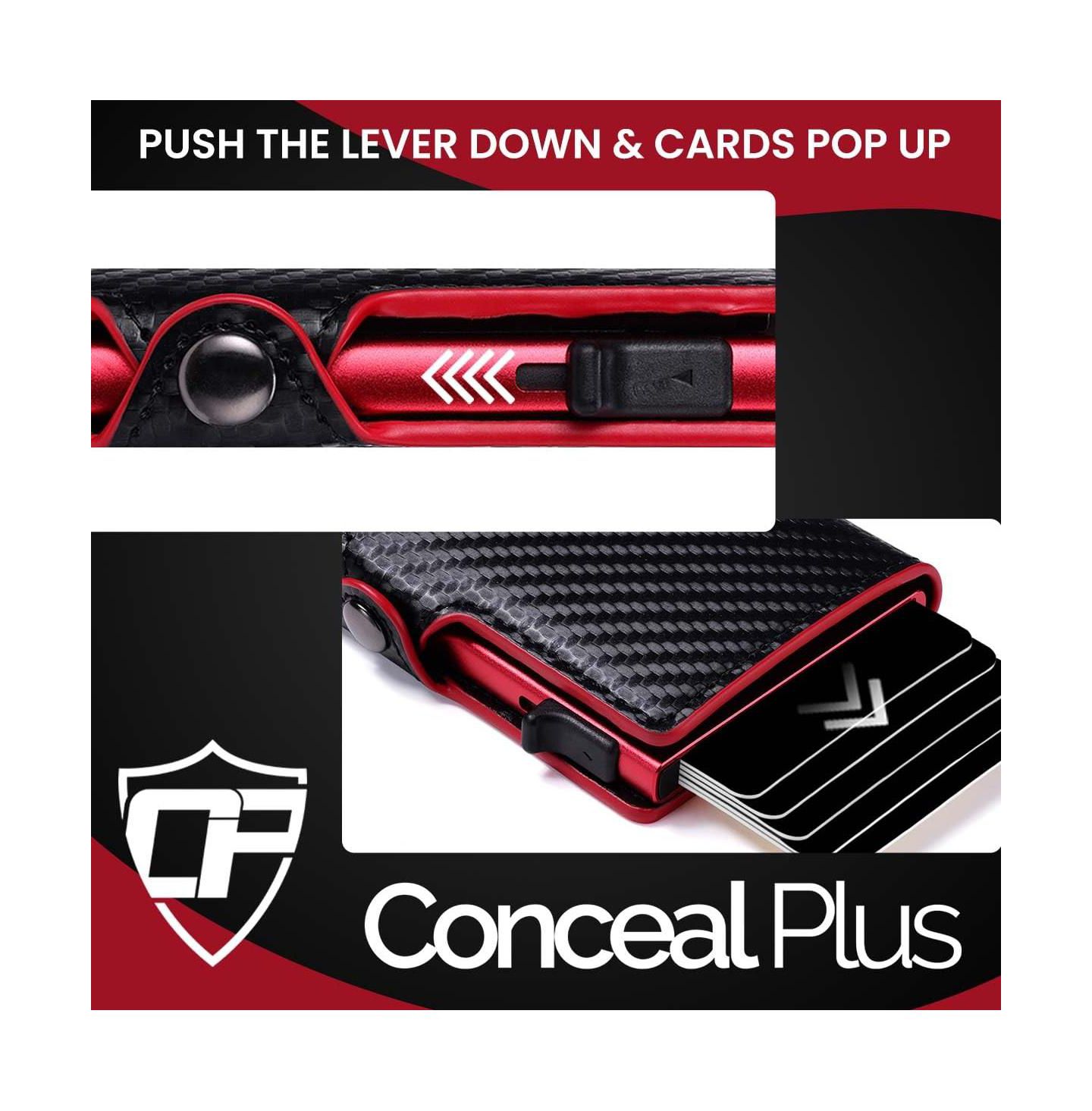 Мужской кошелёк Conceal Plus Card Blocr RFID Blocking Card Holder Pop Up Wallet for Men - Minimalist Front Pocket Wallet with Internal Cash ID Storage, цвет: Чёрный красный — фото 5