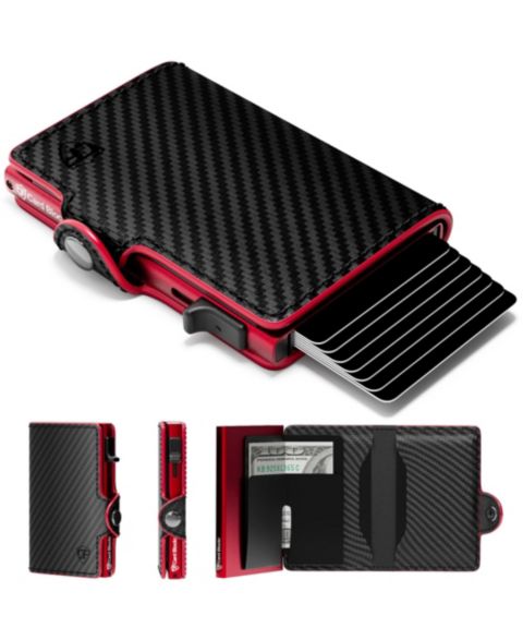 Мужской кошелёк Conceal Plus Card Blocr RFID Blocking Card Holder Pop Up Wallet for Men - Minimalist Front Pocket Wallet with Internal Cash ID Storage, цвет: Чёрный красный