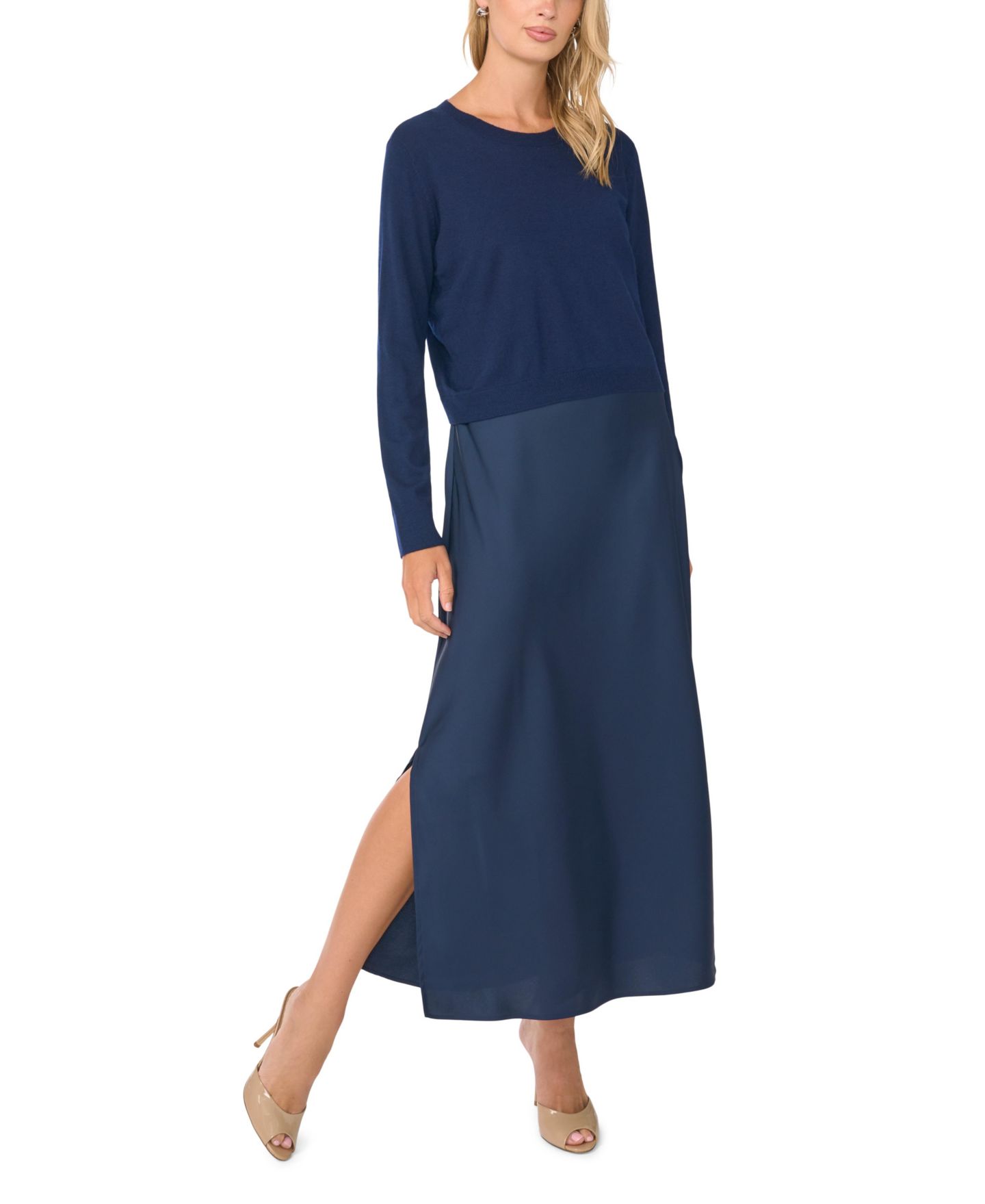Женское платье Vince Camuto Crewneck Long-Sleeve Midi, цвет: Тёмно-синий — фото 1