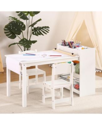 Kids Art Table and Chairs Set, Toddler Craft Play Wood Activity Desk with Large Storage, Kids Drawing Table for Writing Drawing