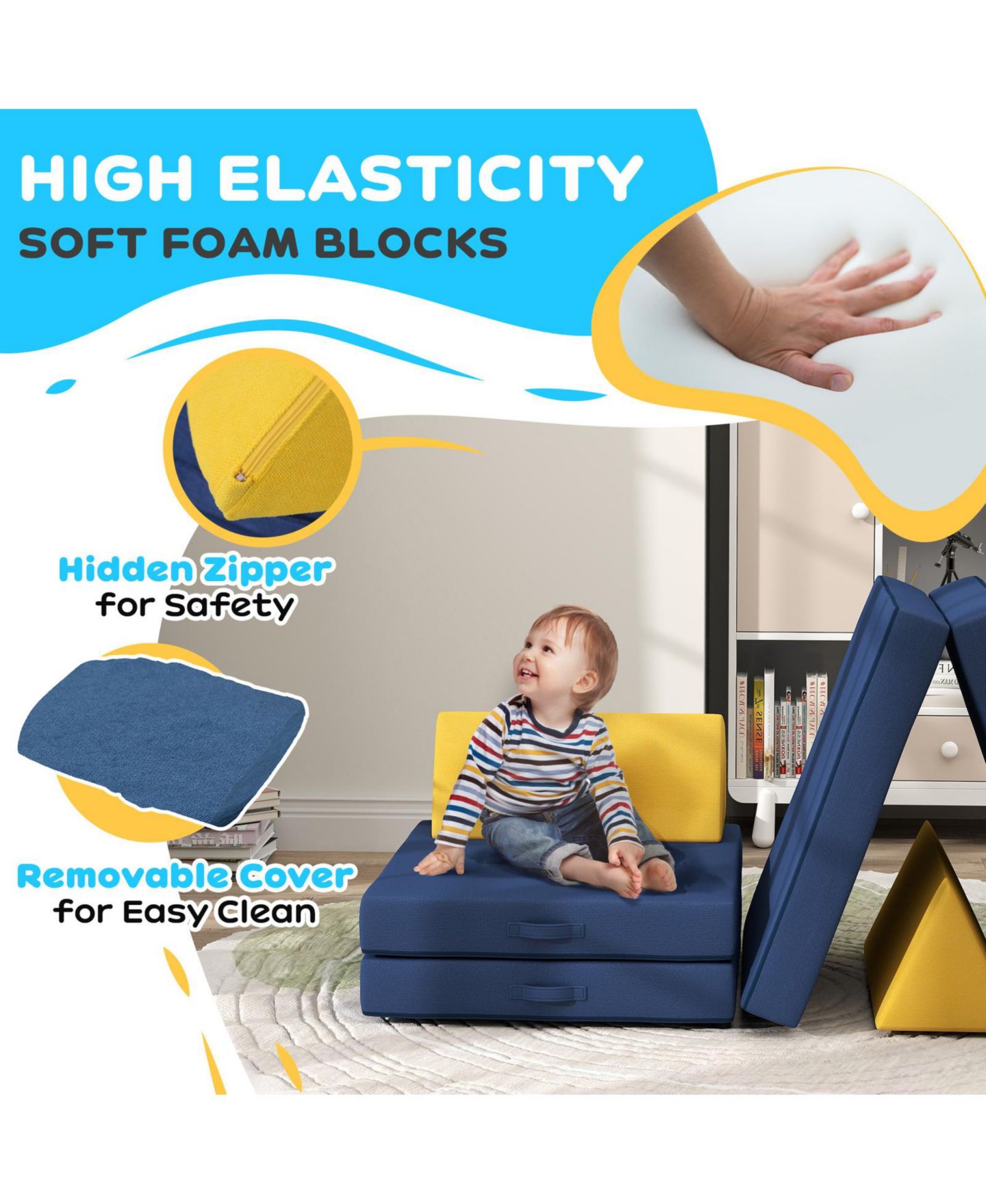 Детские конструкторы Glintex Velvet Foam Climbing Block 6-Piece Set, Ages 18 Months+, цвет: Синий — фото 6