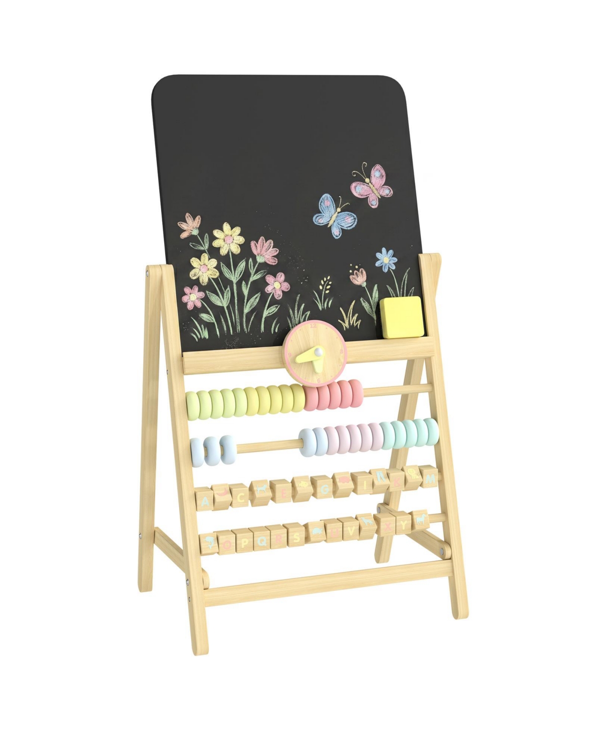 Glintex Art Easel with Double-Sided Chalkboard, Clock and Abacus, Ages 2+