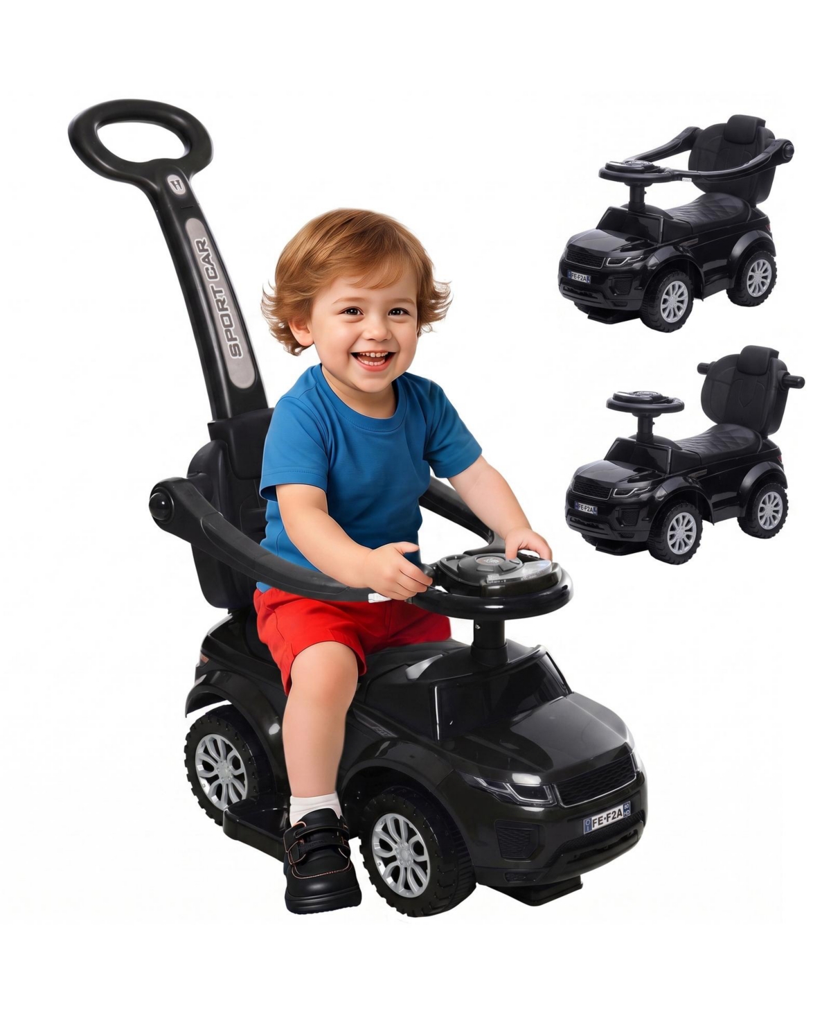 Glintex 3-in-1 Toddler Push Car with Horn and Music Ride-On, 55-lb Capacity, Ages 12–36 Months