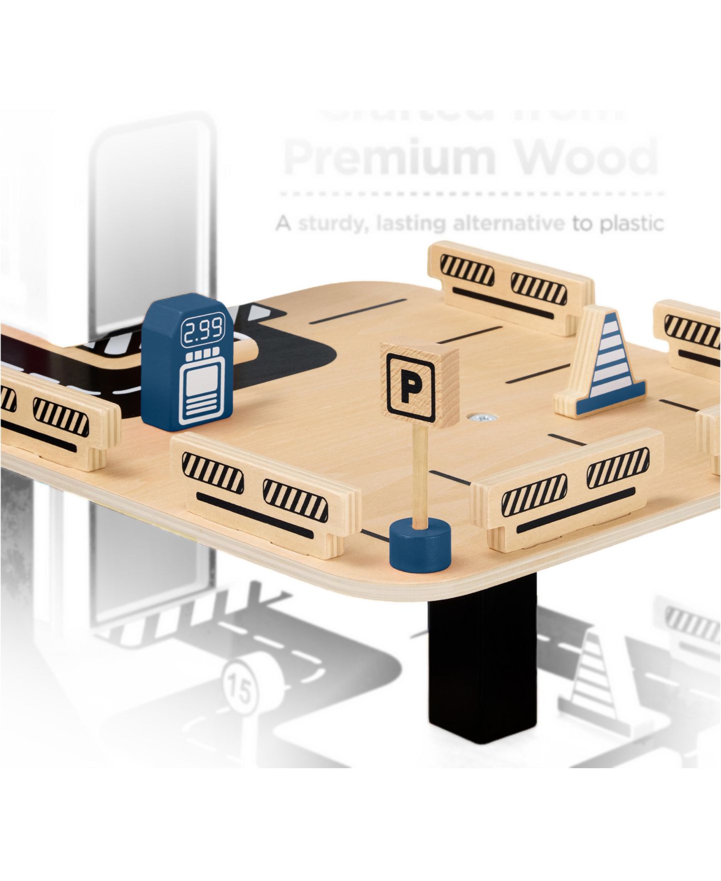Детские игрушки Best Choice Products 3-Story Wooden Parking Garage Playset with Working Elevator, 11-Piece Set, цвет: Синий — фото 3
