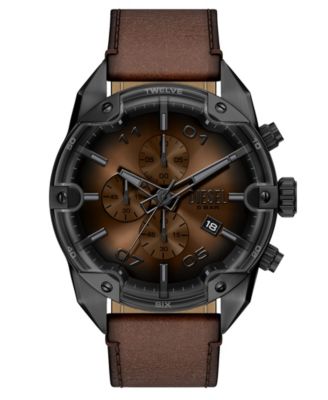 Men's Spiked Quartz Chronograph Sport Leather Watch 49mm