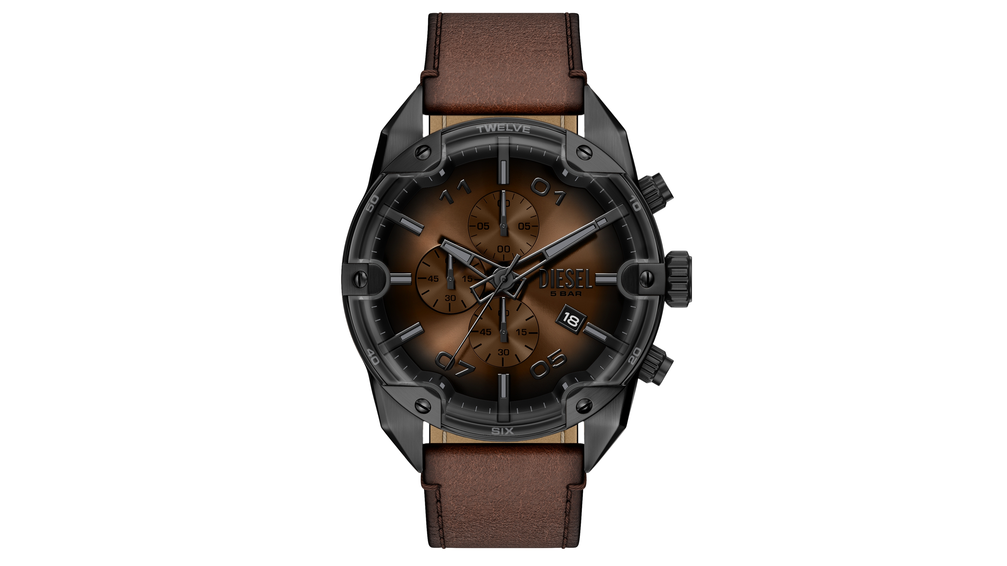Diesel Men's Spiked Quartz Chronograph Sport Leather Watch 49mm