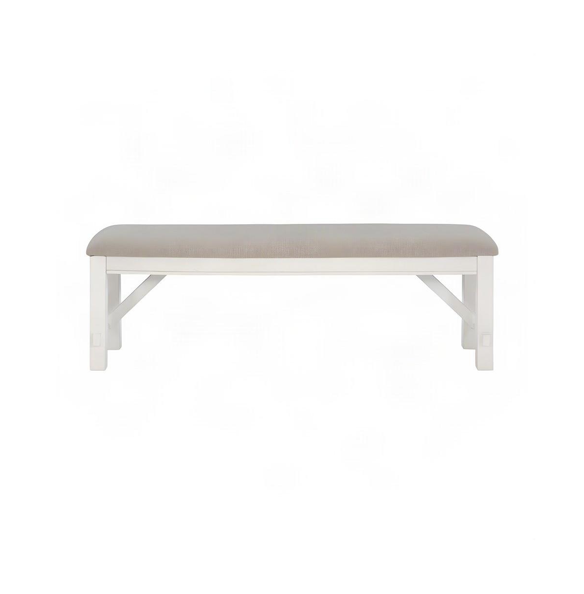 FurniFact Rubberwood Upholstered Dining Bench with Foam-Padded Seat, Distressed - White