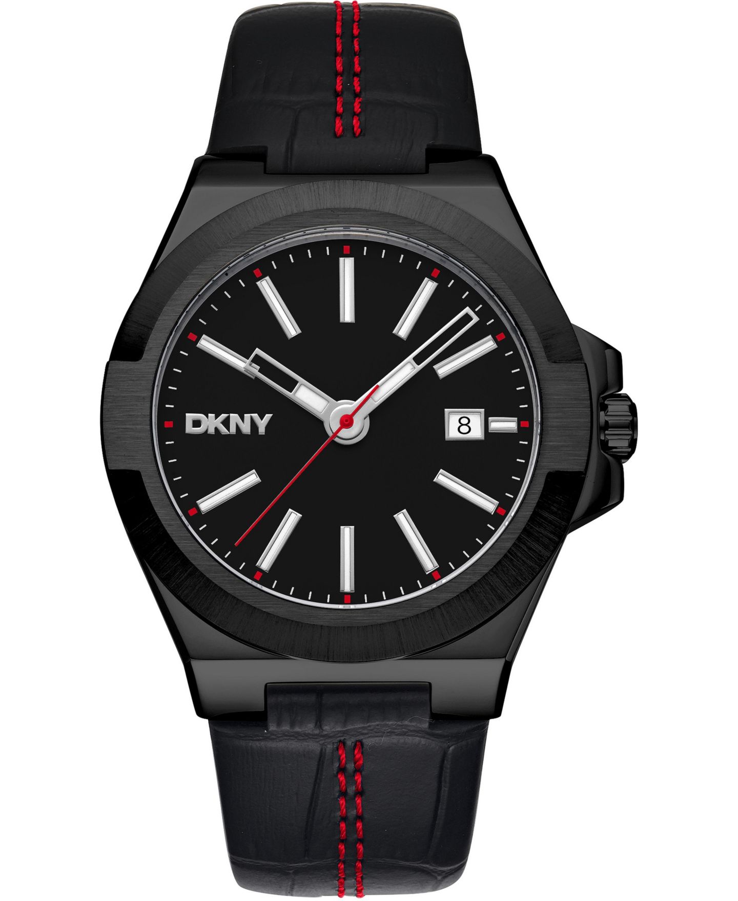 Мужские часы DKNY Quartz Leather Strap Watch, цвет: Чёрный — фото 1