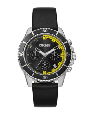 Men's Quartz Black Leather Strap Watch, 42mm