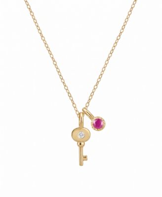 Ruby and Diamond Accent Key Charm Pendant Necklace                                                                                                                                                                      (1/10 ct. t.w.) in 14k Gold