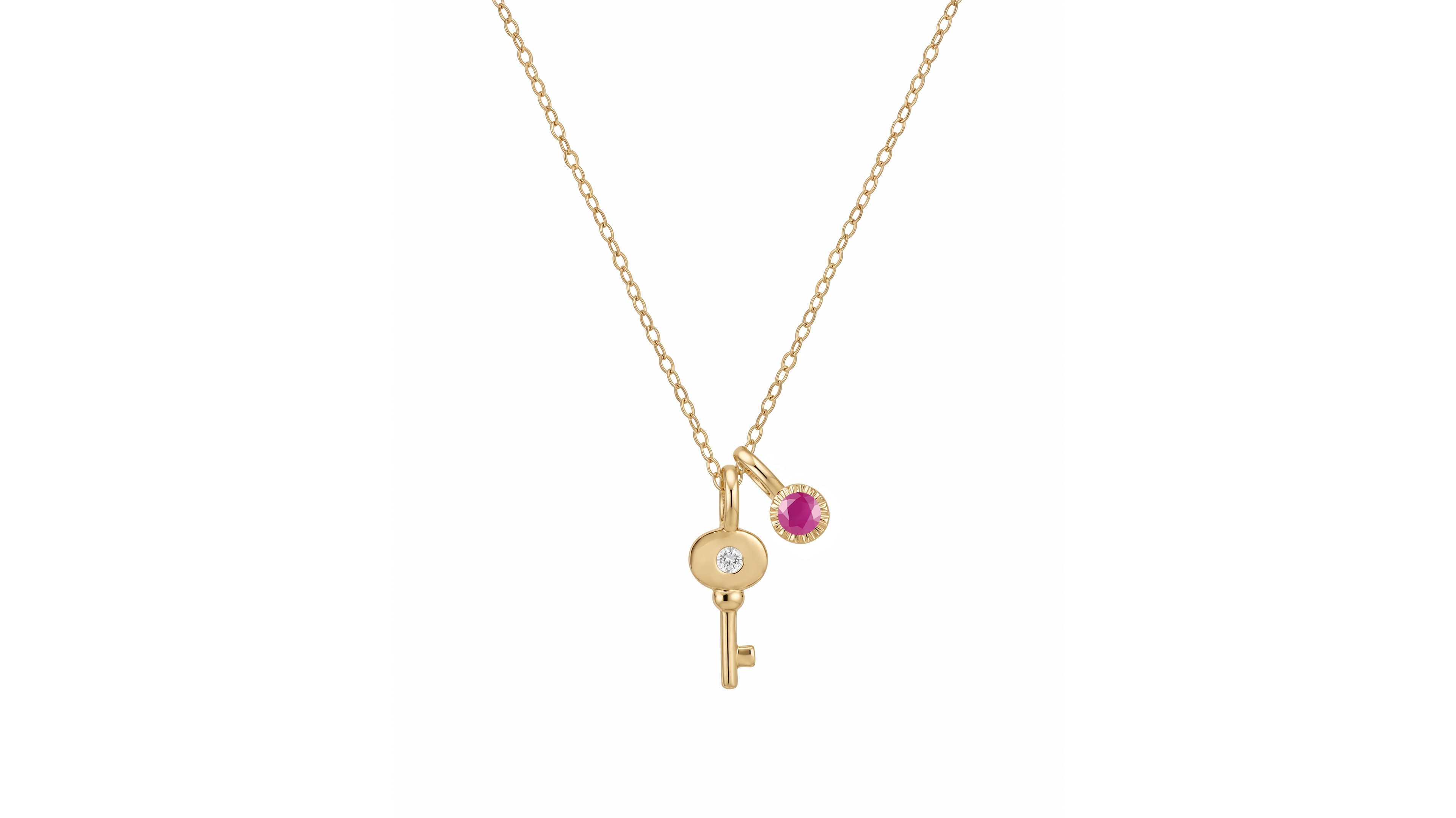 Macy's Ruby and Diamond Accent Key Charm Pendant (1/10 ct. t.w.) in 14k Gold