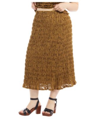 Plus Size Smocked Lace Knit A-Line Pull-On Midi Skirt