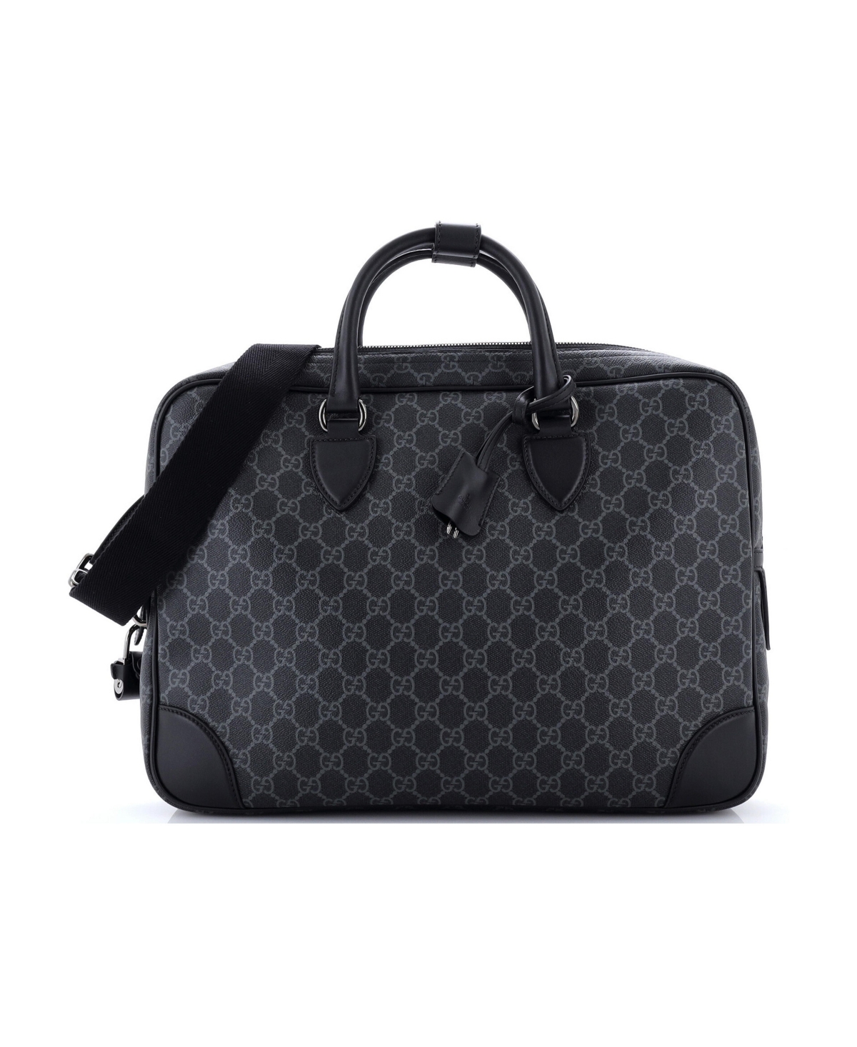 Pre-Owned Gucci Medium Emblem Convertible Zip Around Briefcase Gg Coated Canvas - Black