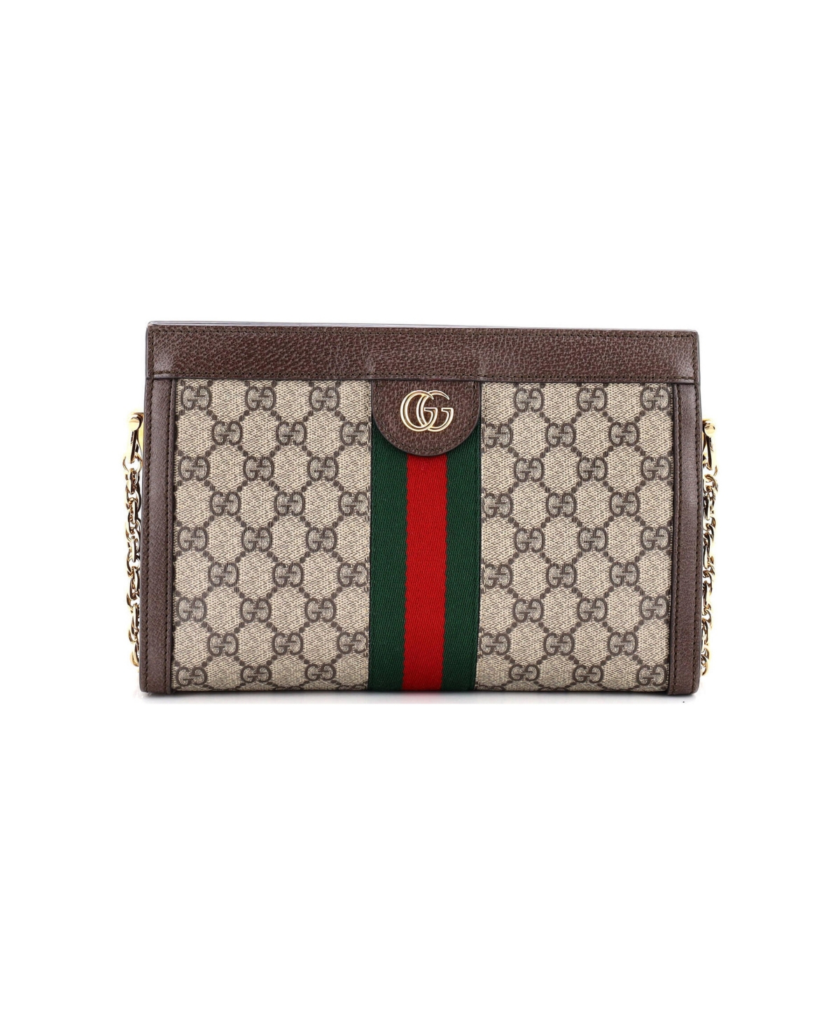 Pre-Owned Gucci Small Ophidia Chain Shoulder Bag Gg Coated Canvas - Brown
