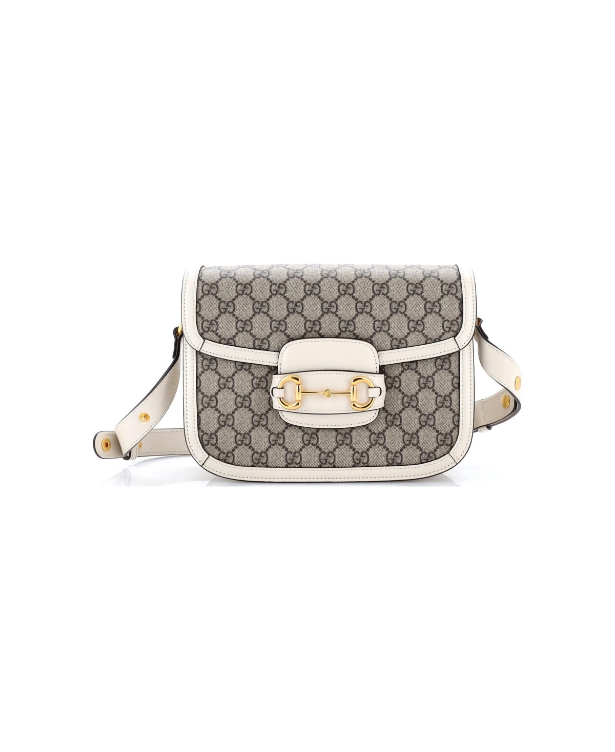 Pre-Owned Gucci Small Horsebit 1955 Shoulder Bag Gg Coated Canvas with Leather - White