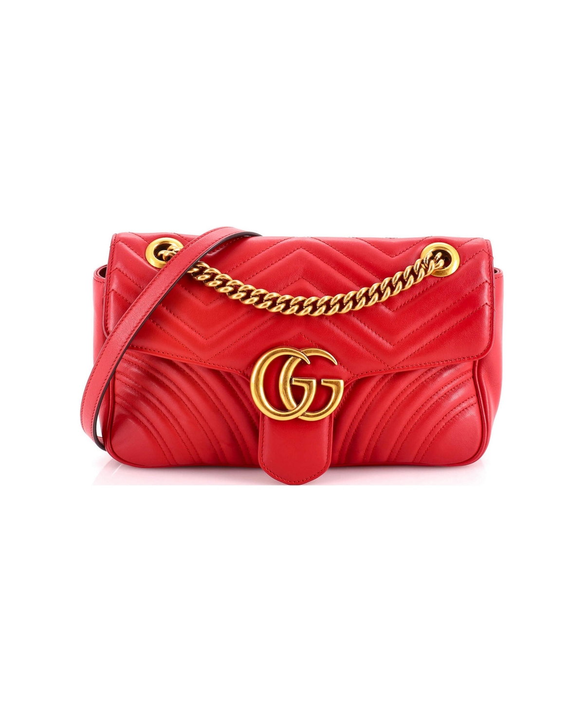 Pre-Owned Gucci Small Gg Marmont Flap Bag Matelasse Leather - Red