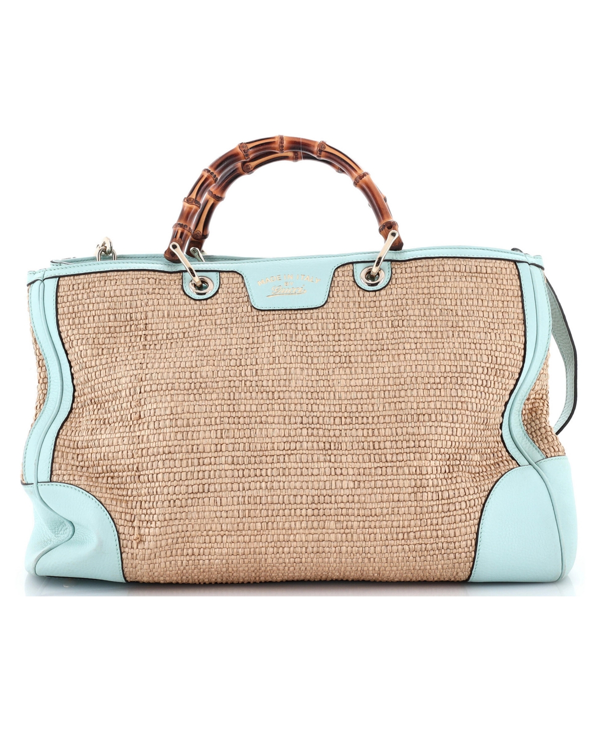 Pre-Owned Gucci Large Bamboo Shopper Tote Straw - Blue