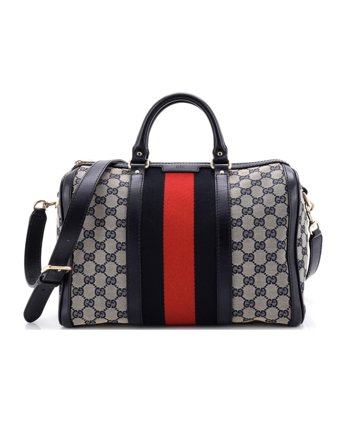 Pre-Owned Gucci Medium Vintage Web Boston Bag Gg Canvas - Blue