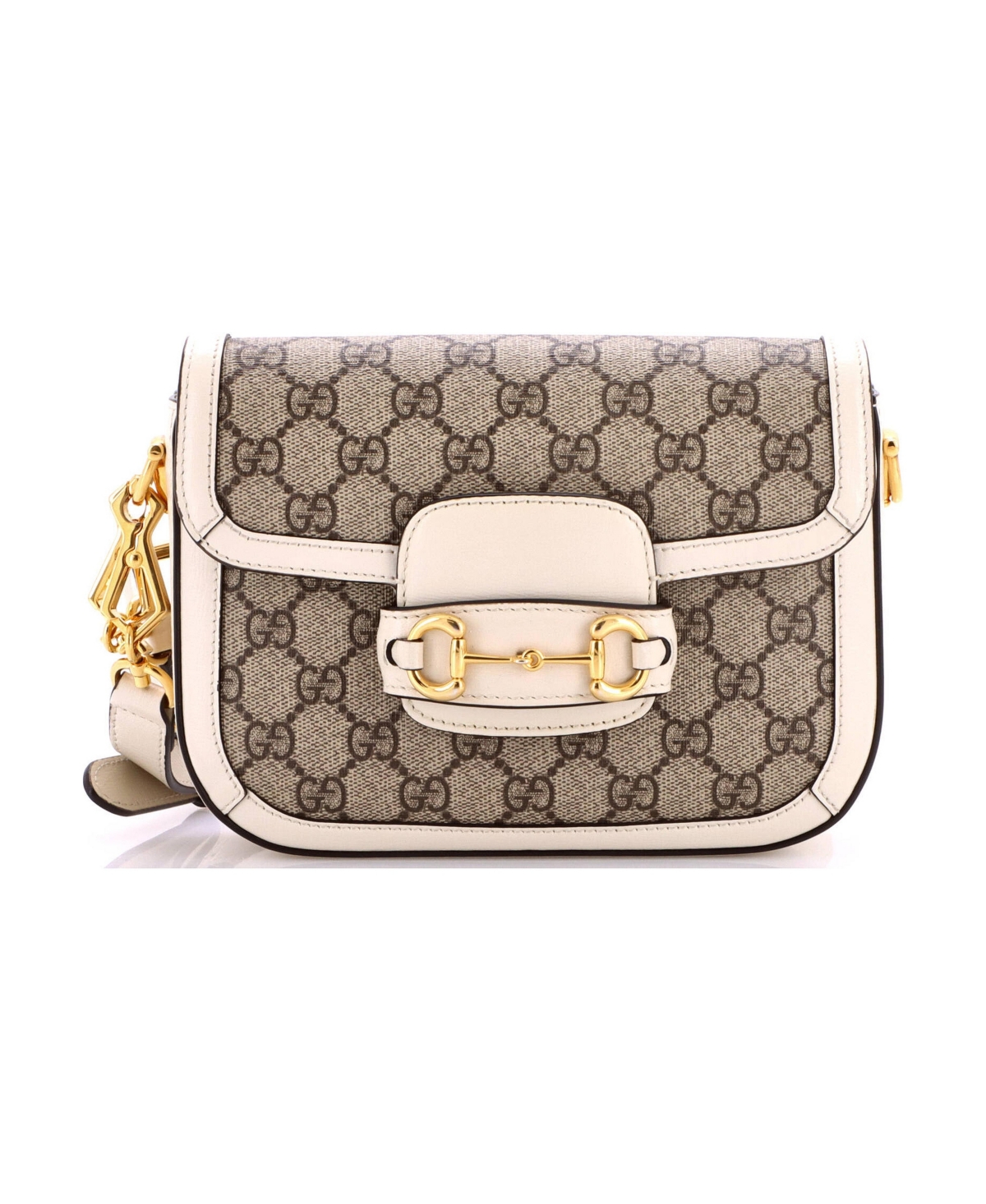 Pre-Owned Gucci Mini Horsebit 1955 Shoulder Bag Gg Coated Canvas with Leather - White