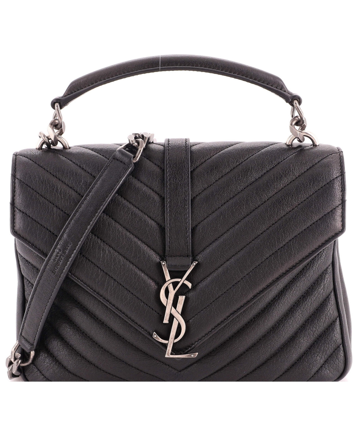 Pre-Owned Saint Laurent Medium Classic Monogram College Bag Matelasse Chevron Leather - Black