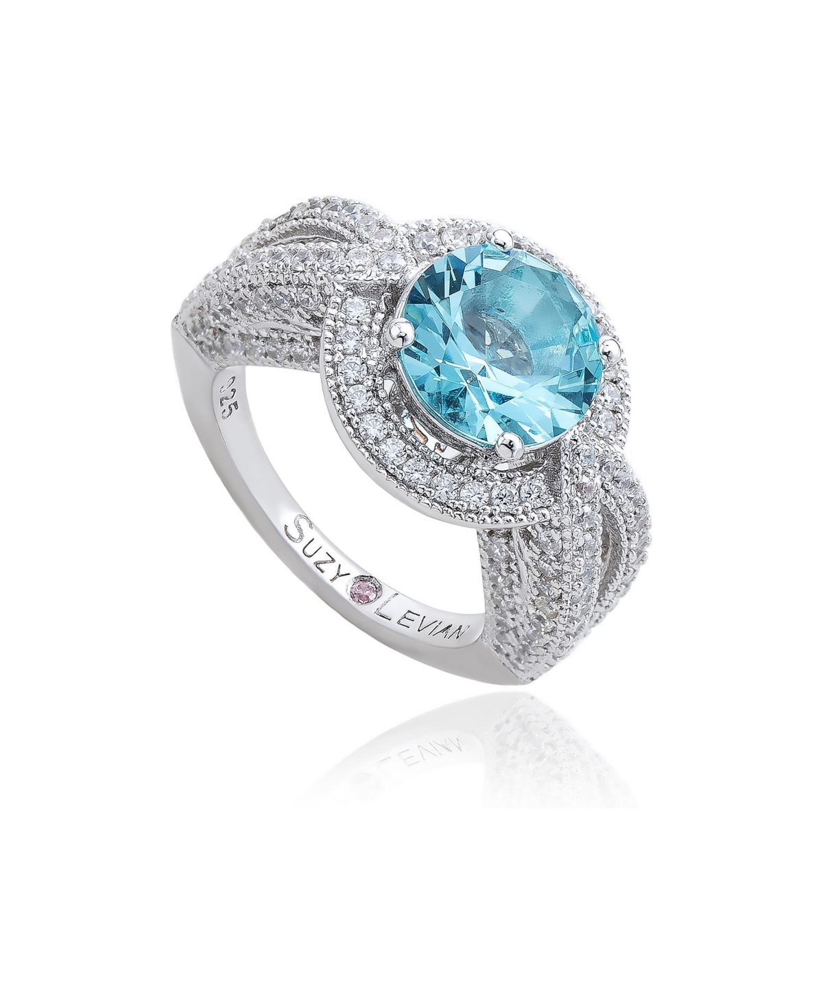 Suzy Levian New York Women's Sterling Silver Round Cubic Zirconia Halo Pave Ring - Blue