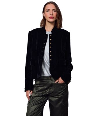 Women's Matera Velvet Funnel Neck Military Button Details Jacket